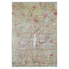 6
1"x8
8" Green Afghan Peshawar Birds of Paradise Design Hand Knotted Wool Rug