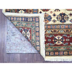 6'1"x8'8" Ivory Afghan Super Kazak with All Over Design Hand Knotted Wool Rug
