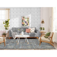 6'1"x8'8" Soft, Velvety Plush Wool Hand Knotted Gray Stone Wash Peshawar Rug