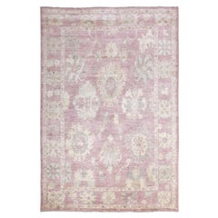 6'1"x8'8" Soft Wool Hand Knotted Coral Pink Angora Oushak with Faded Colors Rug