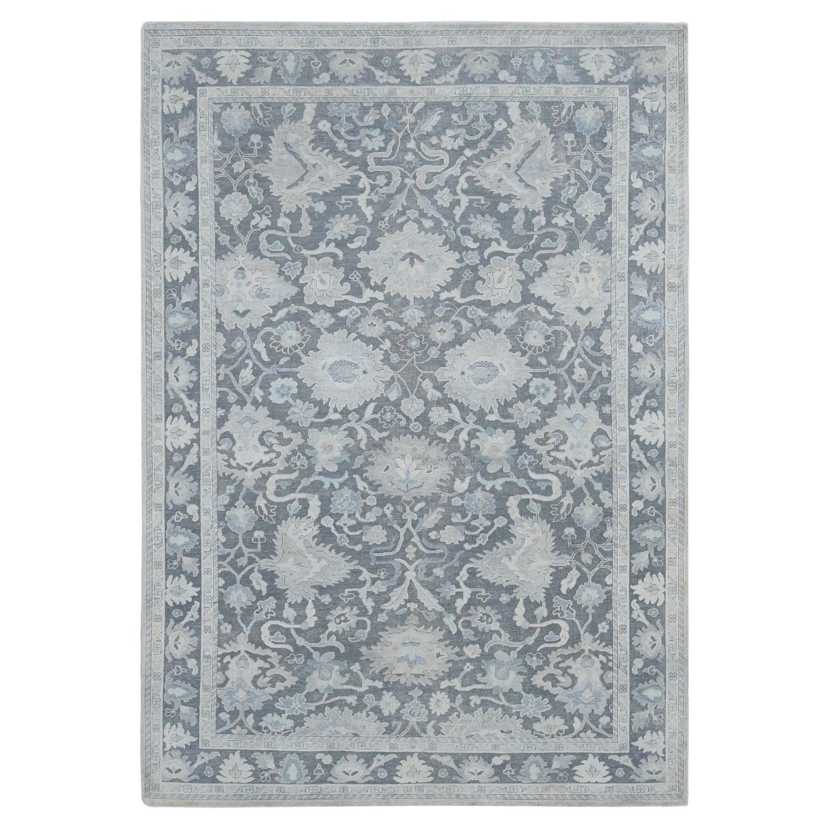 6
1 "x8
9" Battleship Grau Handgeknüpft Oushak Einfluss Reine Seide und Wolle Teppich