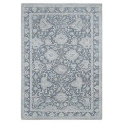 6'1"x8'9" Battleship Gray Hand Knotted Oushak Influence Pure Silk and Wool Rug