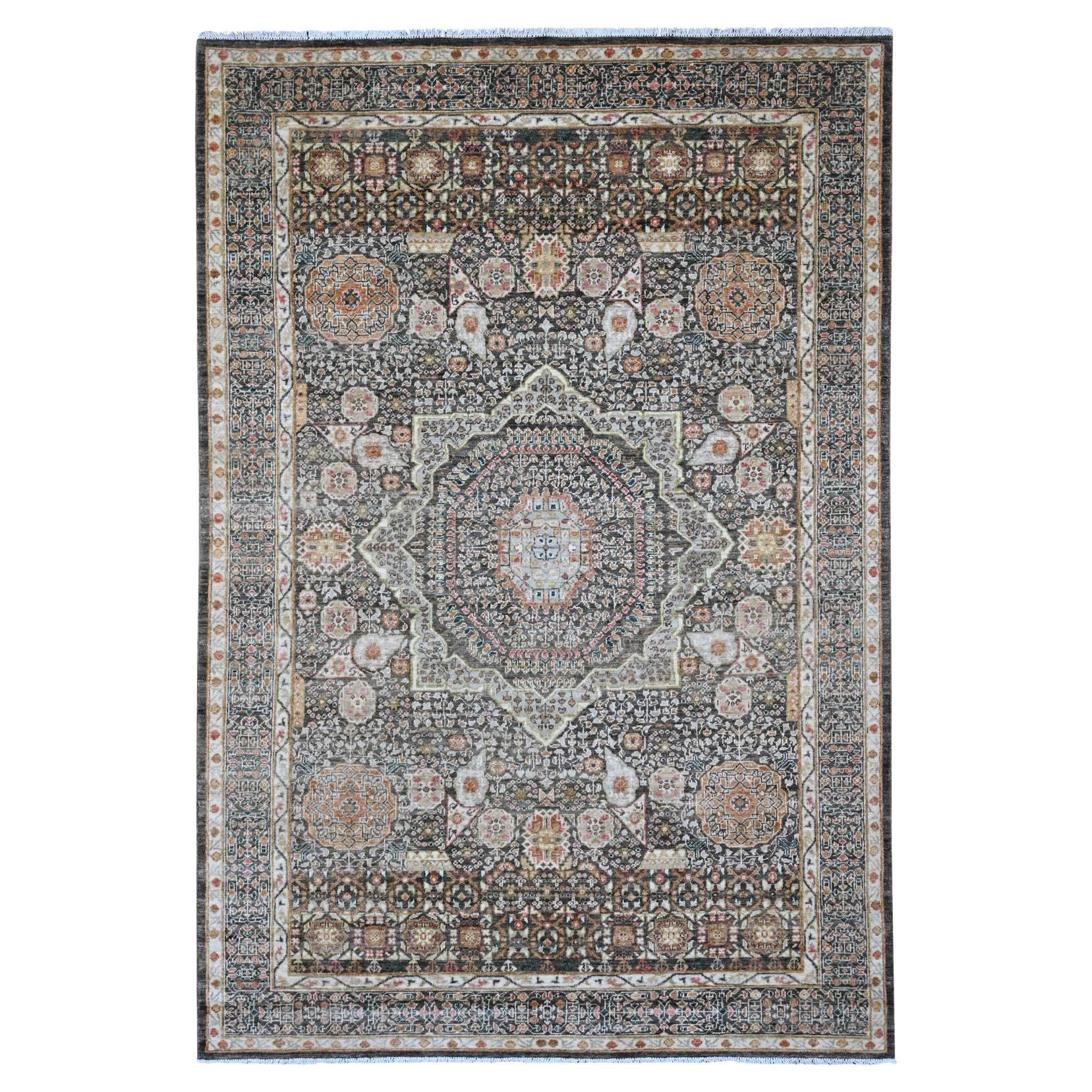 6'1 "x9' Brown 14th Century Mamluk Dynasty Pattern Hand Knotted Pure Wool Rug
