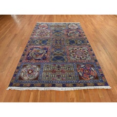 6'1"x9' Brown Pure Silk Arts and Crafts Block Design Hand Knotted Oriental Rug