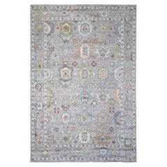 6'1"x9' Cloud Gray, Afghan Angora Oushak Soft Wool Hand Knotted Rug