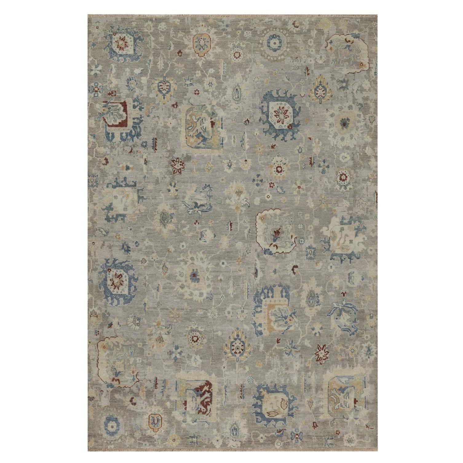 6
1 "x9
Alfombra Oriental Anudada a Mano 100% Lana Oushak Gris con Motivos Rotos