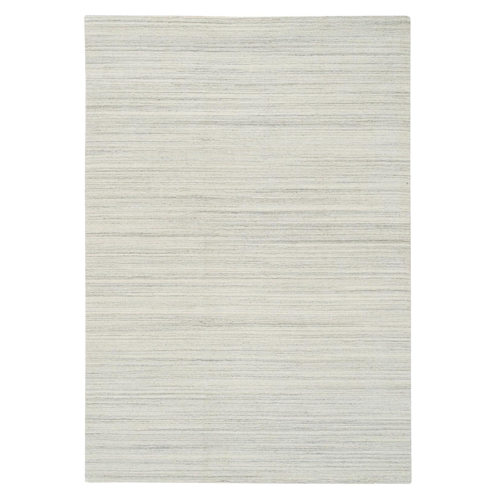 6
1 "x9
 Elfenbein und Creme, Modernes Design Handgewebter ungefärbter Teppich aus natürlicher Wolle