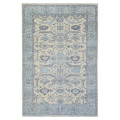 6'1"x9' Ivory Hand Knotted Fine Peshawar Heriz Design Soft Wool Oriental Rug