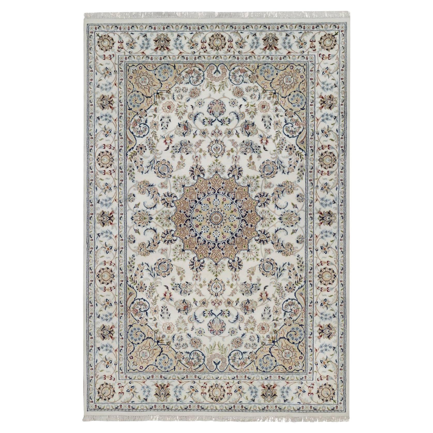 6
1"x9
Ivory Nain Medallion Design Hand Knotted Soft Pile Wool
Silk Rug