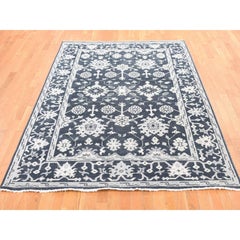 6'1"x9' Kombu Green, Oushak Turkish Knot, Hand Knotted, 100% Wool Rug