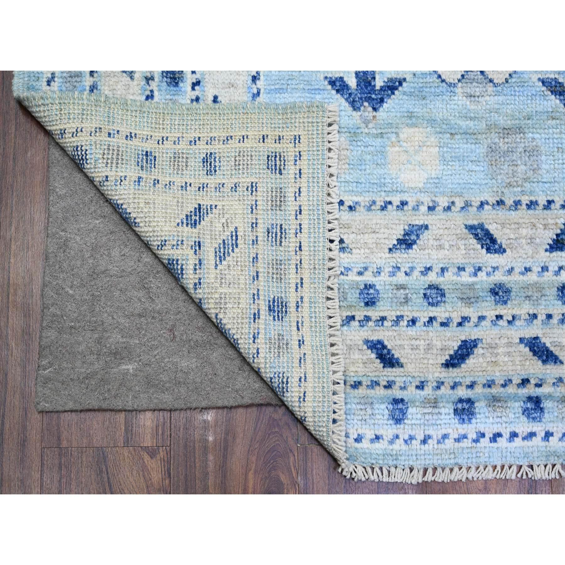 Médiéval Tapis d'inspiration d'Anatolie, bleu clair et laine douce nouée à la main, 6'1