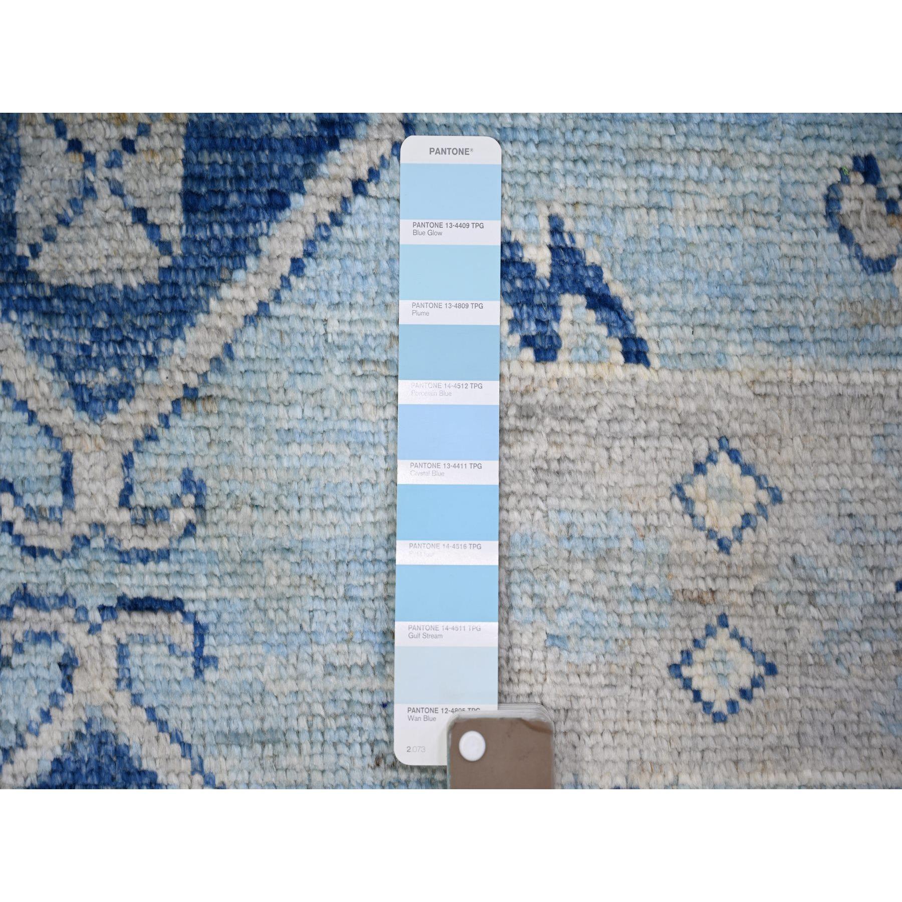 Afghan Tapis d'inspiration d'Anatolie, bleu clair et laine douce nouée à la main, 6'1