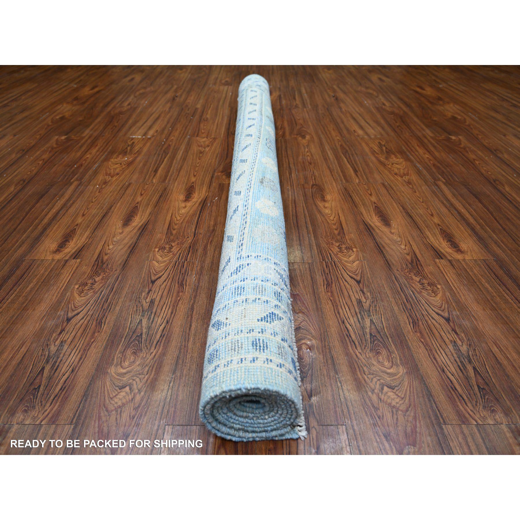 Noué à la main Tapis d'inspiration d'Anatolie, bleu clair et laine douce nouée à la main, 6'1