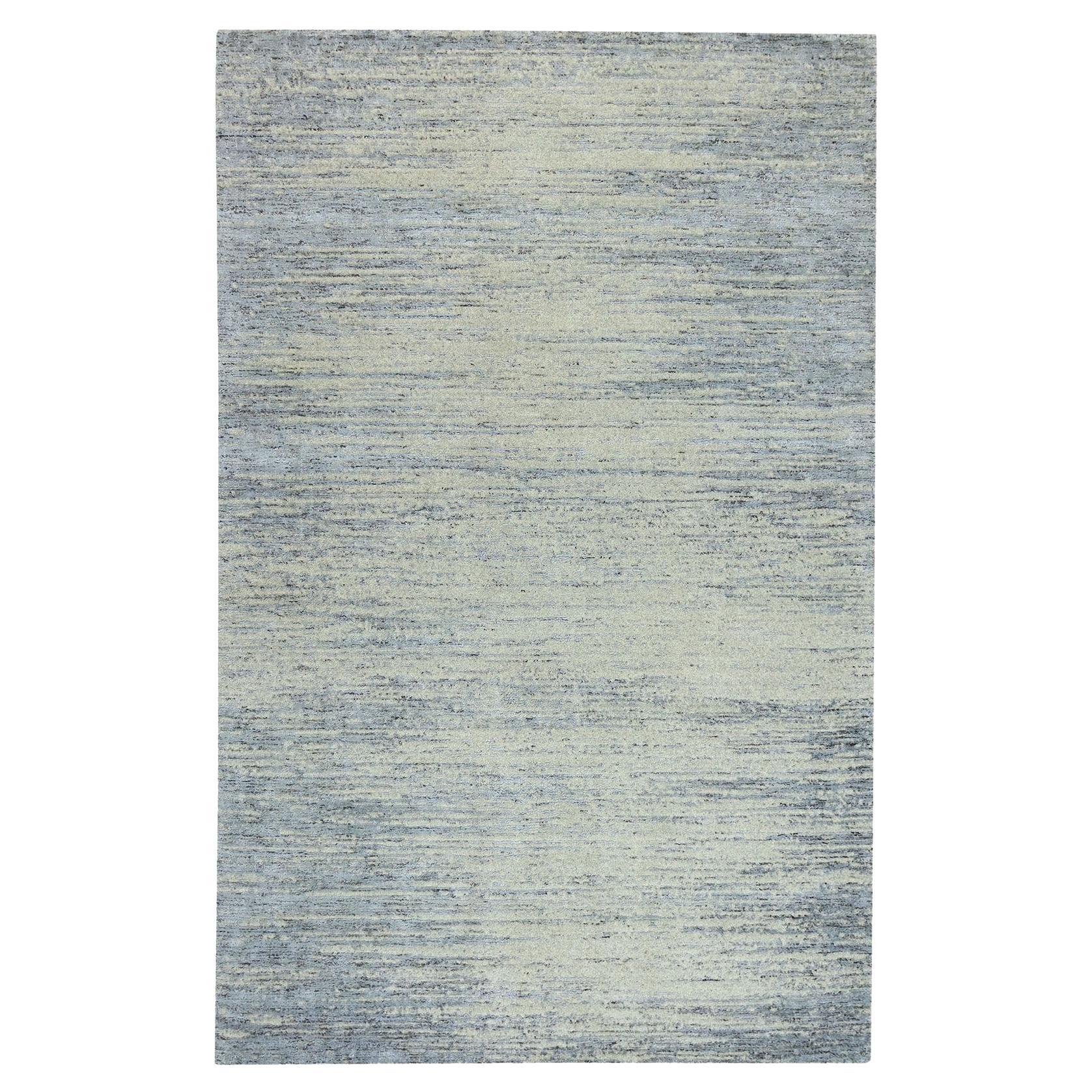 6'1 "x9' Alfombra Oriental Moderna Tejida a Mano Jacquard Gris Claro Lana-Seda Natural