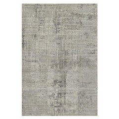 6'1"x9' Light Gray Modern Erased Design Hand Knotted Undyed Natural Wool Rug