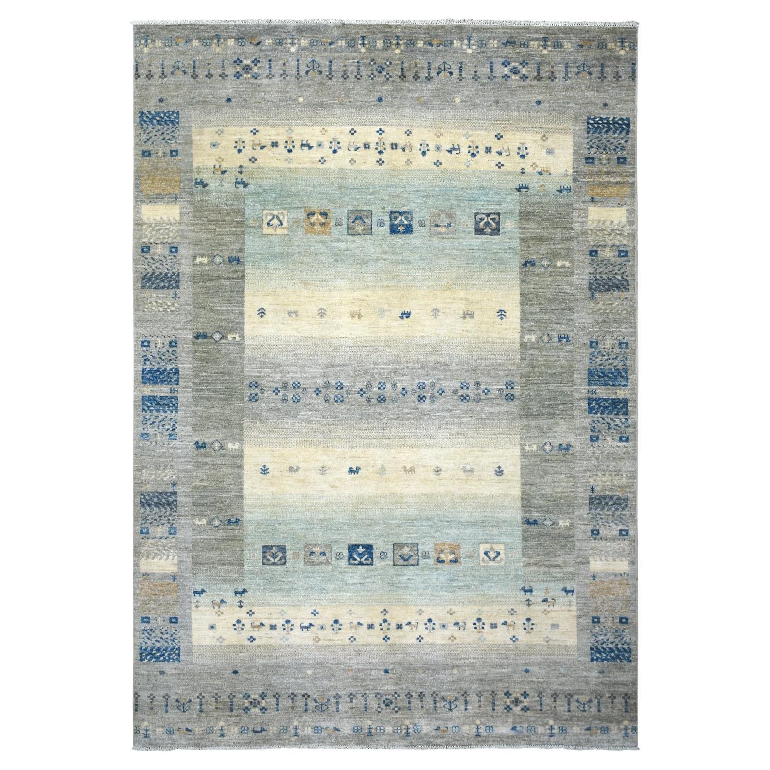 6'1 "x9' Hellgrau, weiche Wolle, handgeknüpfter afghanischer Kashkuli Gabbeh Design-Teppich