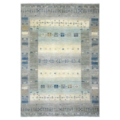 6'1 "x9' Hellgrau, weiche Wolle, handgeknüpfter afghanischer Kashkuli Gabbeh Design-Teppich