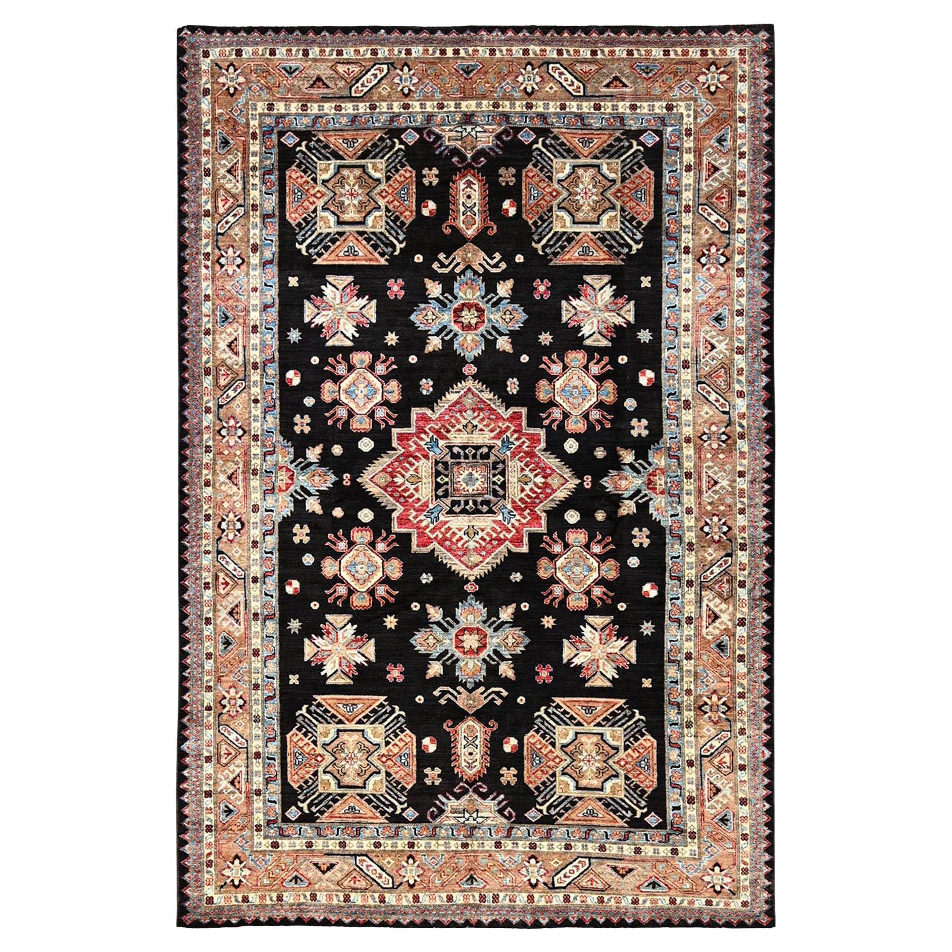 6
1 "x9
Onyx Schwarz Handgeknüpft Afghan Super Kazak Reine Wolle Orientteppich