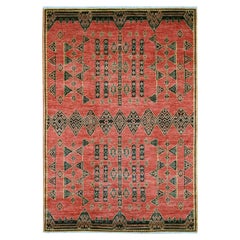 6'1"x9' Red Hand Knotted Soft Wool Peshawar with Berber Influence Oriental Rug