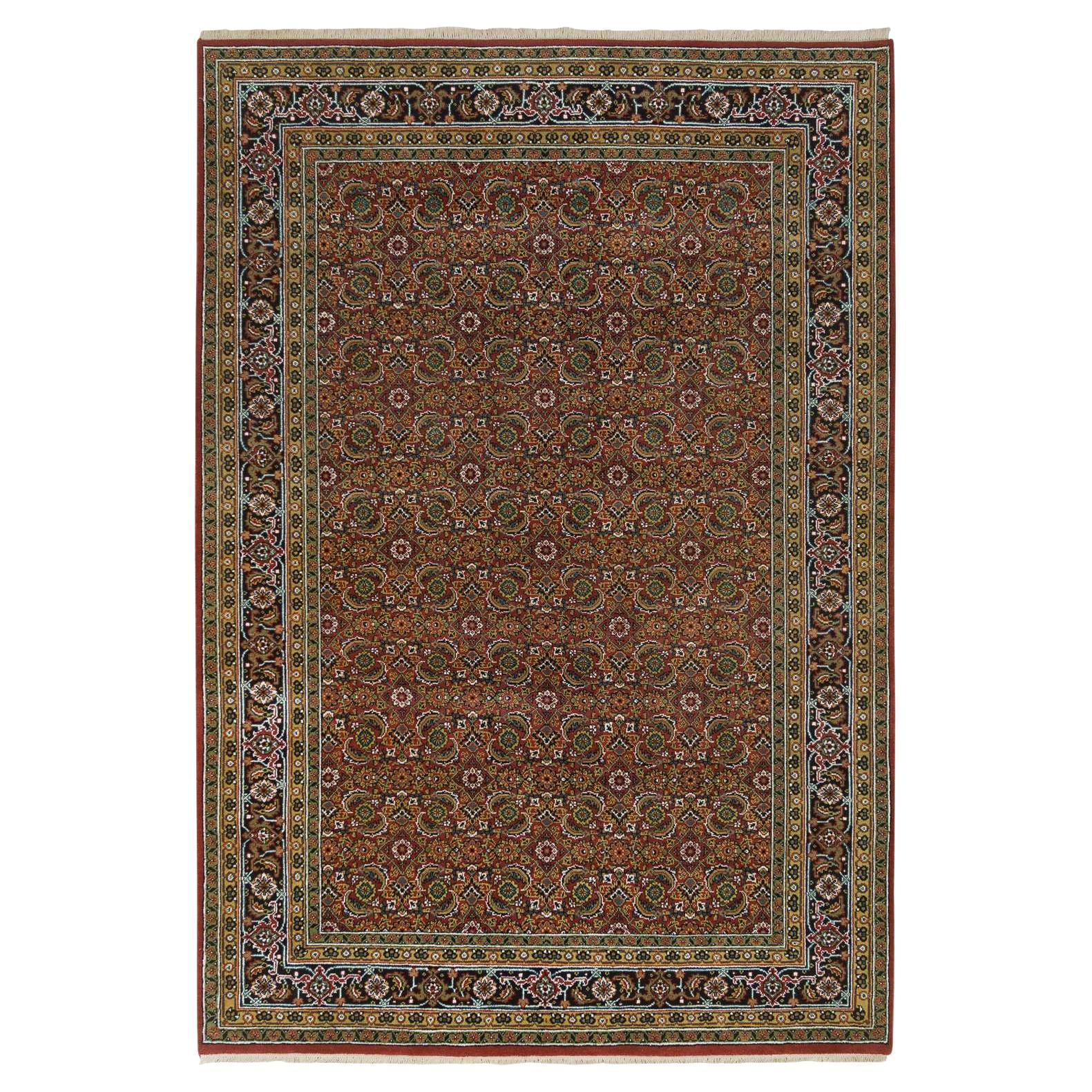 6'1"x9' Red Herati Design Wool and Silk 175 KPSI Hand Knotted Oriental Rug For Sale