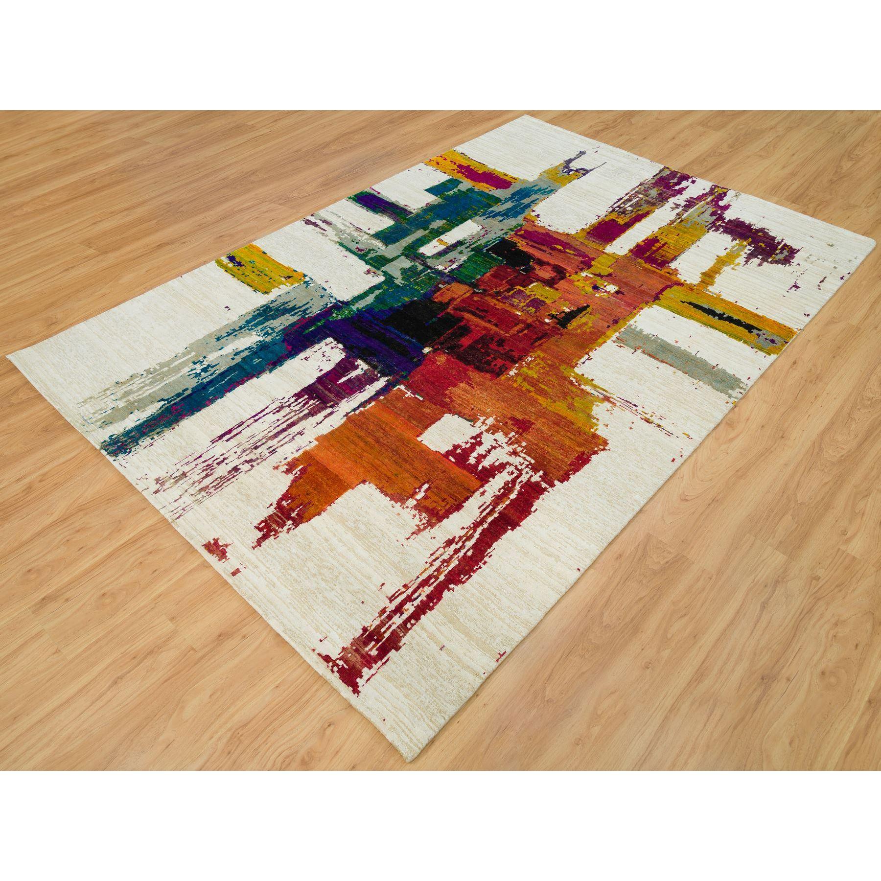 Moderne Tapis en laine et soie 6'1 