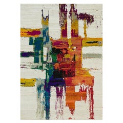 Tapis en laine et soie 6'1 "x9' grès ivoire noué à la main Design Modern/One