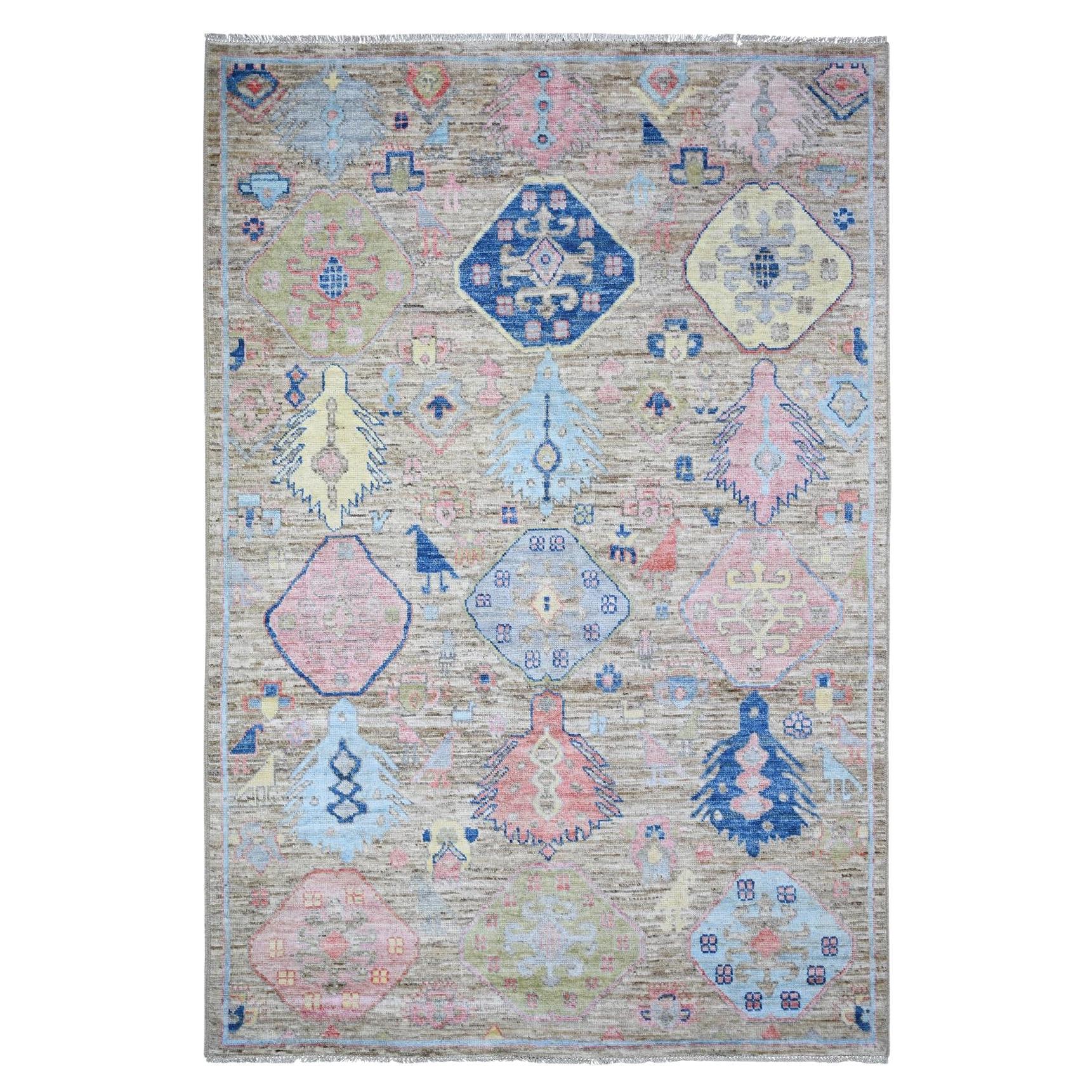6'1"x9' Silver Gray, Hand Knotted Anatolian Village Inspired Pure Wool Rug