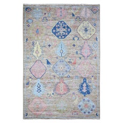 6'1"x9' Silver Gray, Hand Knotted Anatolian Village Inspired Pure Wool Rug