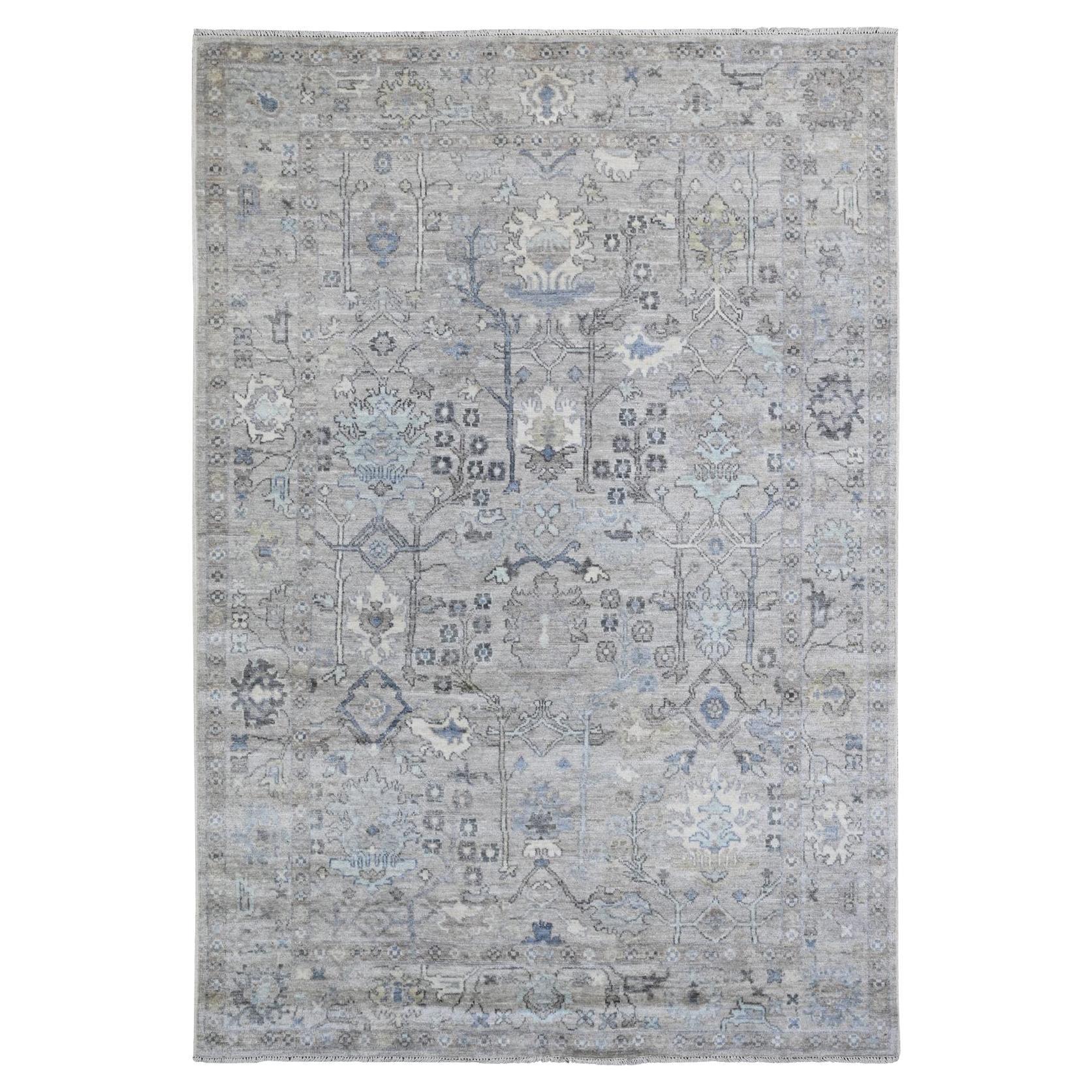 6'1 "x9' Steely Gray Tappeto di lana d'angora Oushak annodato a mano con motivi di viti in tutto e per tutto