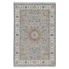 6
1"x9
Stone Blue Nain Flower Design Wool
Silk Hand Knotted Oriental Rug