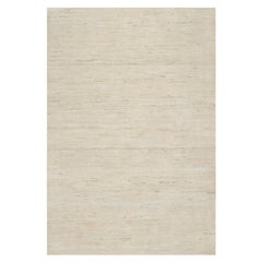 6'1"x9' Stone White Hand Knotted Lori Buft Gabbeh Modern Design Wool Rug