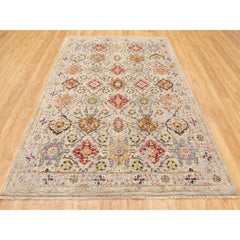 6'1"x9' THE SUNSET ROSETTES Wool And Pure Silk Hand Knotted Oriental Rug