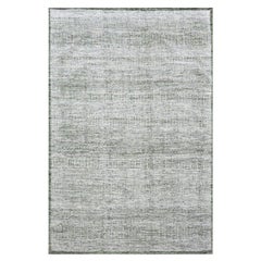 6'1"x9' White with Green Oxidized Grass Design Hand Knotted Wool Oriental Rug