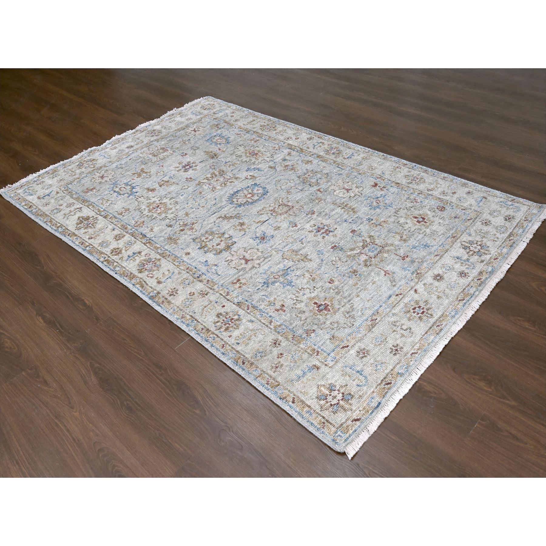 This is a truly genuine one-of-a-kind Blue, Pure Wool Hand Knotted, Oushak Design Supple Collection, Oriental Rug. It has been Knotted for months and months in the centuries-old weaving craftsmanship techniques by expert artisans.
Primary materials: