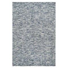 6'1 "x9'1" Alfombra tejida a mano de pura lana con diseño moderno de estrías azul y marfil