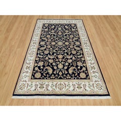 6'1"x9'1" Blue Nain with All Over Flower Design Hand Knotted Wool Rug