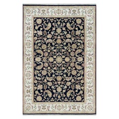 6'1 "x9'1" Alfombra de Lana Anudada a Mano Azul Nain con Diseño de Flores por Todas Partes