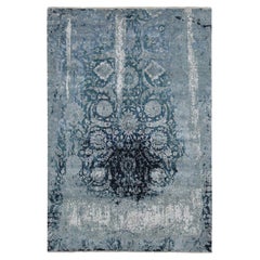 Tappeto blu persiano Tabriz Broken Design in lana e seta annodato a mano 6'1x9'1"