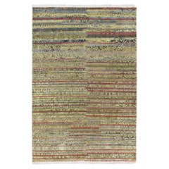 6'1"x9'1" Brown & Green Abrash Design Silk with Oxidized Wool Hand Knotted Rug