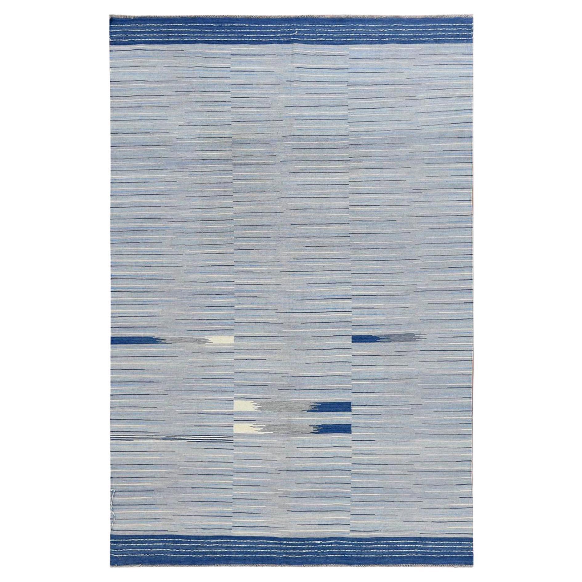 6
1 "x9
1" Handgewebter flach gewebter Kilim Bio-Nomaden-Streifen-Design-Wollteppich