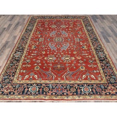 6'1"x9'1" Imperial Red Afghan Peshawar Heriz Wool Hand Knotted Oriental Rug