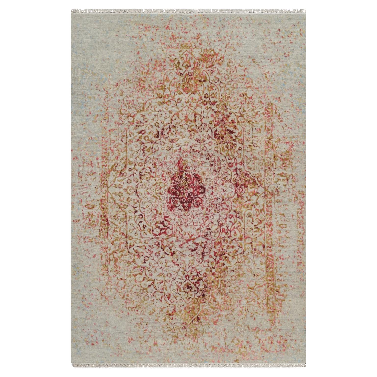 6
1 "x9
1" Elfenbein Persisch Gelöscht Medaillon Design Hand geknüpft Wolle und Seide Teppich