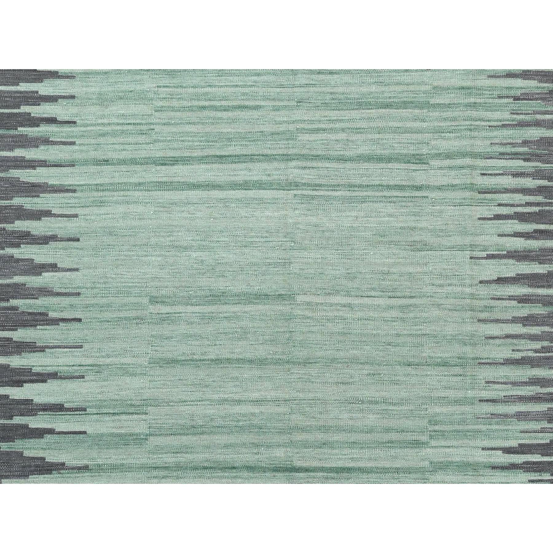 This is a truly genuine one-of-a-kind Light Green Ethnic Design Flat Weave Kilim Pure Wool Hand Woven Reversible Oriental Rug. It has been Woven for months and months in the centuries-old weaving craftsmanship techniques by expert artisans.
Primary