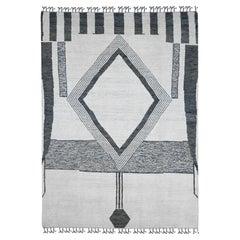 6'1 "x9'1" Pearl White Moroccan Weave Motif géométrique Tapis en laine noué à la main