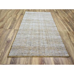 6'1"x9'1" White with Yellow Hand Knotted Oxidized Grass Design Wool Oriental Rug