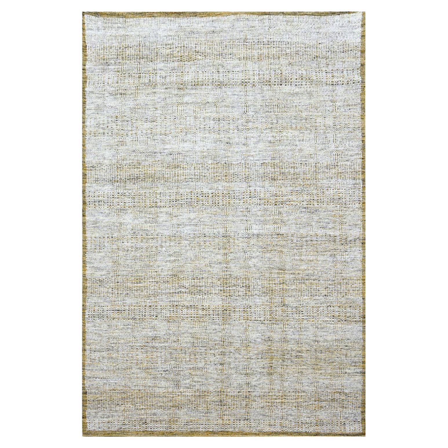 6'1 "x9'1" Tapis d'Orient en laine nouée à la main à motifs d'herbes oxydées blanc et jaune