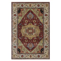 6'1"x9'2" Brick Red Antiqued Fine Heriz Re-Creation Hand Knotted Soft Wool Rug
