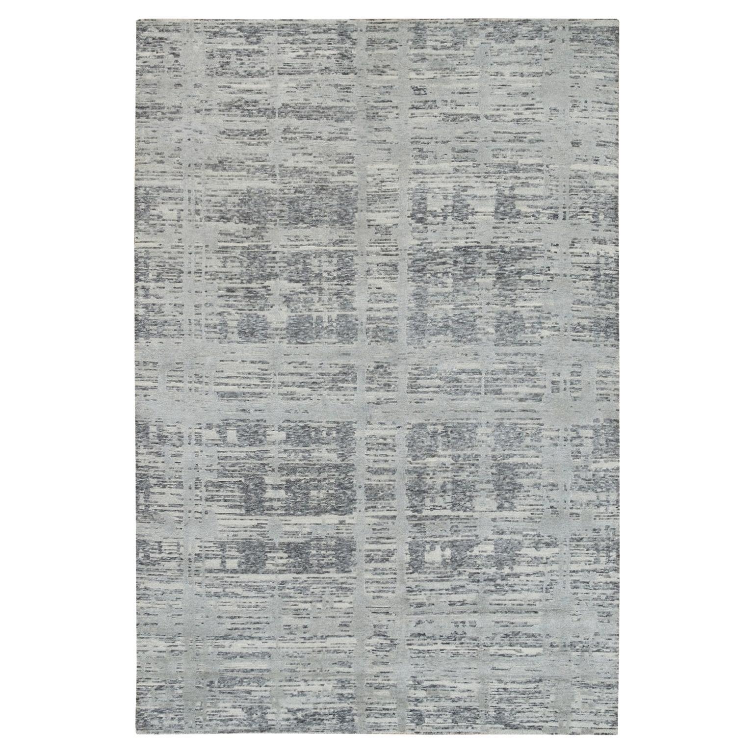 6'1"x9'2" Dark Grey Hand Knotted Modern Design Undyed Natural Wool Oriental Rug