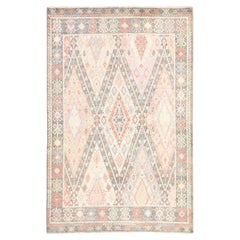 6'1"x9'2" Gray Anatolian Village Inspired Geometric Design Hand Knotted Wool Rug