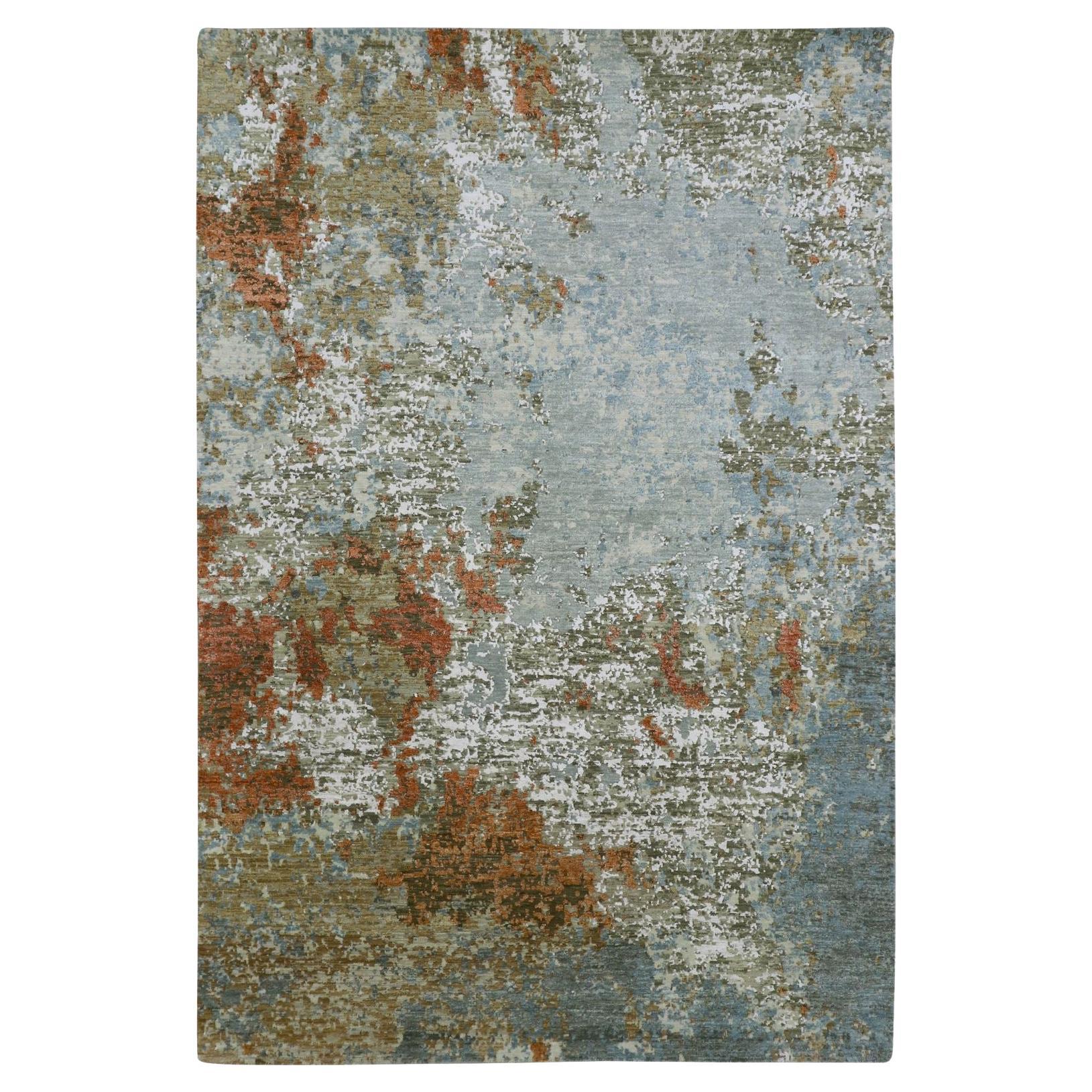 6
1 "x9
2" Grigio con Ruggine Nodo Persiano Disegno Astratto Tappeto Annodato a Mano in Pura Lana